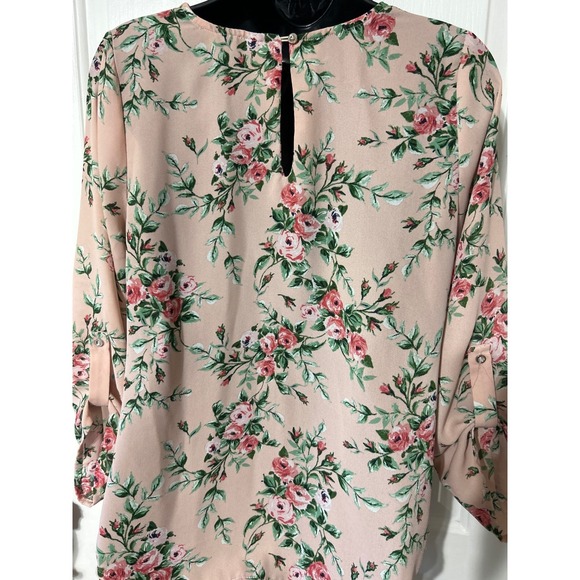 OLM Floral Blouse Peach Pink‎ Roses Print V Neck 3/4 Sleeve Casual Top - Picture 5 of 6
